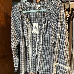 Women's Plaid Top - Blue and White